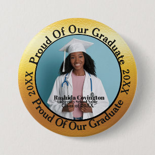 Badge Rond 7,6 Cm Fier de notre bouton photo or et noir de diplômé