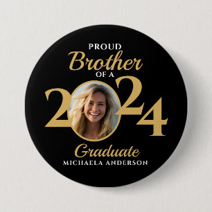 Badge Rond 7,6 Cm Fiers Frère d'une photo et d'un nom de 2024 Gradua