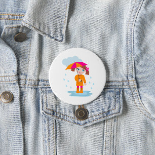 Badge Rond 7,6 Cm Fille au parapluie sous la pluie Enfants Jour de p