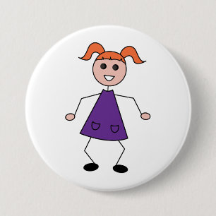 Badge Rond 7,6 Cm Fille aux cheveux roux en figure bâton dans une ro