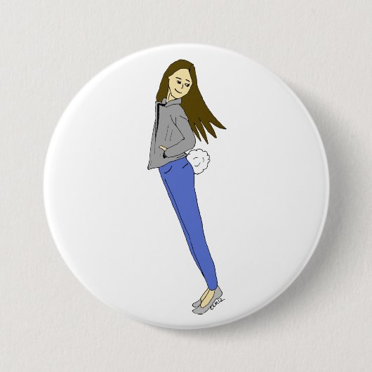 Badge Rond 7,6 Cm fille avec une queue de lapin (Devant)