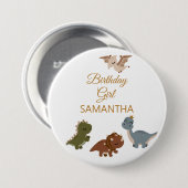 Badge Rond 7,6 Cm FILLE Boho T rex Dinosaur (Devant & derrière)