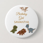 Badge Rond 7,6 Cm FILLE Boho T rex Dinosaur (Devant)