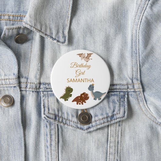 Badge Rond 7,6 Cm FILLE Boho T rex Dinosaur (En situation)