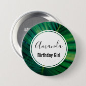 Badge Rond 7,6 Cm Fille d'anniversaire Green Feuille tropicale Photo (Devant & derrière)