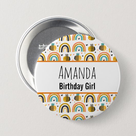 Badge Rond 7,6 Cm Fille d'anniversaire mignonne Bumble Bee et Motif (Devant & derrière)