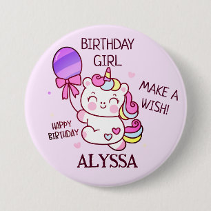 Badge Rond 7,6 Cm FILLE D'Anniversaire ! Unicorn Joyeux anniversaire