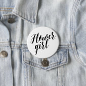 Badge Rond 7,6 Cm Fille de Fleur Écriture Noire Bouton (En situation)