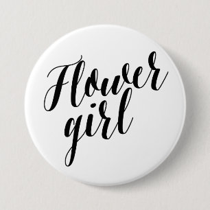 Badge Rond 7,6 Cm Fille de Fleur Écriture Noire Bouton