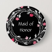 Badge Rond 7,6 Cm Fille d'honneur noire blanche rose rose rose (Devant)