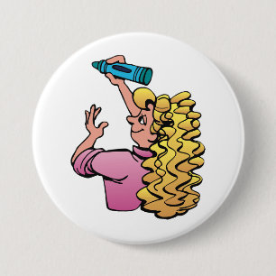 Badge Rond 7,6 Cm Fille enjouée avec crayon