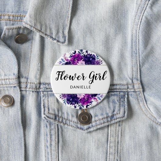 Badge Rond 7,6 Cm Fille florale violette enchantée Monogramme (En situation)