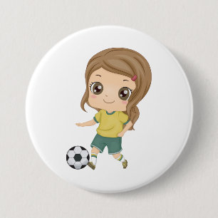 Badge Rond 7,6 Cm Fille jouant au football Enfants adorables Sports