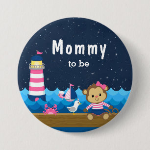 Badge Rond 7,6 Cm Fille Marin Singe Rose et Navy Future Maman