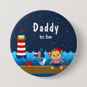 Badge Rond 7,6 Cm Fille nautique singe rouge et bleu marine futur pa