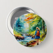 Badge Rond 7,6 Cm Fille randonnée (Devant & derrière)