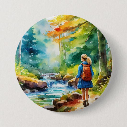 Badge Rond 7,6 Cm Fille randonnée (Devant)