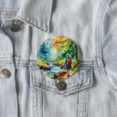 Badge Rond 7,6 Cm Fille randonnée (En situation)