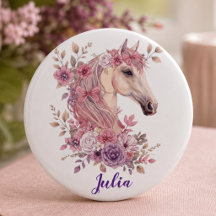 Filles Mignon Pastel Rose Violet Cheval Monogramme