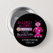 Badge Rond 7,6 Cm Filles roses d'alerte d'allergie d'écrou de robot (Devant & derrière)