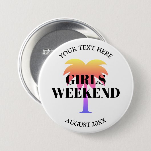 Badge Rond 7,6 Cm Filles week-end voyage bachelorette fête palmier (Devant & derrière)