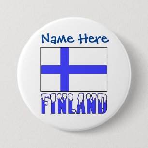 Badge Rond 7,6 Cm Finlande et drapeau finlandais bleu Personnalisati