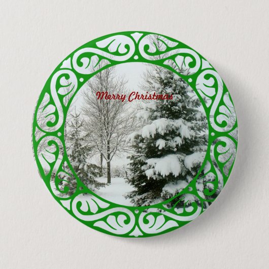 Badge Rond 7,6 Cm Fir d'hiver, Joyeux Noël (Devant)