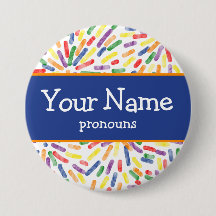 Fireworks Rainbow Pride Drapeau Pronouns Nametag