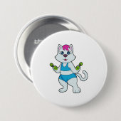Badge Rond 7,6 Cm Fitness Cat Dumbbell (Devant & derrière)