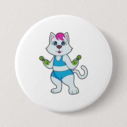 Badge Rond 7,6 Cm Fitness Cat Dumbbell (Devant)