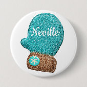 Badge Rond 7,6 Cm Flacon d'hiver mignon flocon bleu brun blanc (Devant)