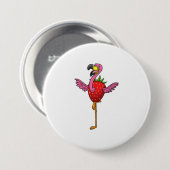 Badge Rond 7,6 Cm Flamant rose aux fraises (Devant & derrière)