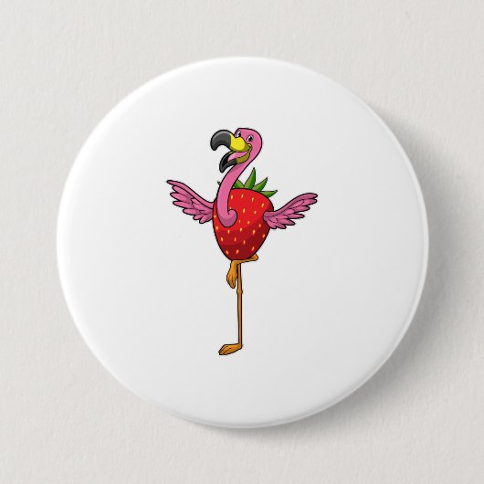 Badge Rond 7,6 Cm Flamant rose aux fraises (Devant)