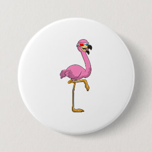 Badge Rond 7,6 Cm Flamant rose avec lunettes