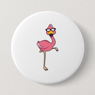 Badge Rond 7,6 Cm Flamant rose avec lunettes de soleil