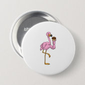 Badge Rond 7,6 Cm Flamant rose avec muffin (Devant & derrière)