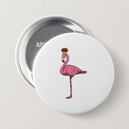 Badge Rond 7,6 Cm Flamant rose avec muffin (Devant & derrière)
