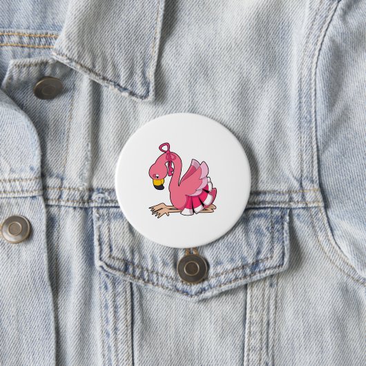Badge Rond 7,6 Cm Flamant rose avec ruban (En situation)