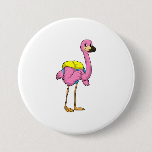 Badge Rond 7,6 Cm Flamant rose comme élèves avec sac scolaire (Devant)