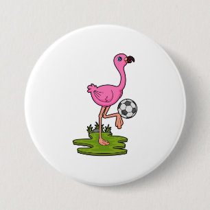 Badge Rond 7,6 Cm Flamant rose comme joueur de football avec Soccer