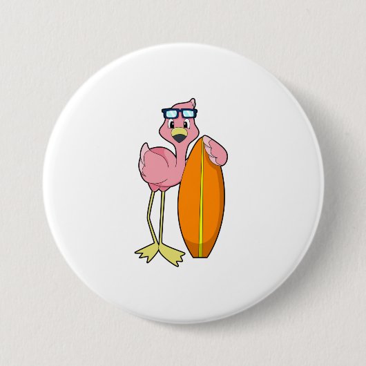 Badge Rond 7,6 Cm Flamant rose comme Surfer avec Surfboard.PNG (Devant)