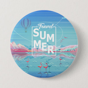 Badge Rond 7,6 Cm Flamant rose Magic Travel Été Tropical Sea Beach