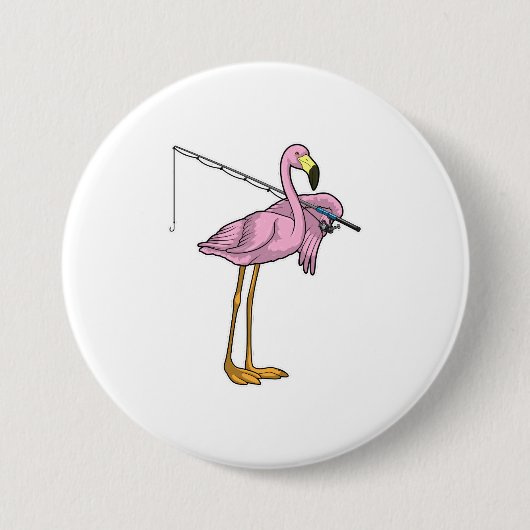 Badge Rond 7,6 Cm Flamant rose Pêche Pêcheur Pêcheur canne (Devant)