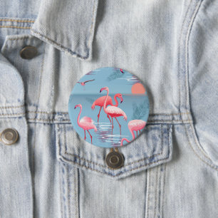 BADGE ROND 7,6 CM FLAMANTS ROSES MOTIF 1