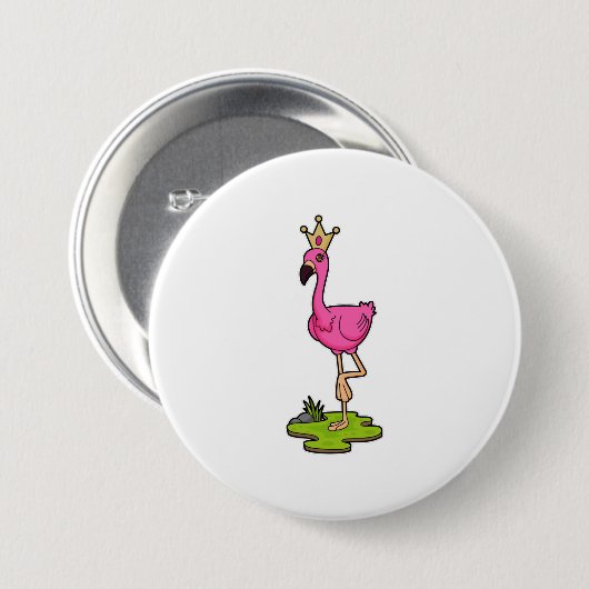 Badge Rond 7,6 Cm Flamingo as Princess with Crown (Devant & derrière)
