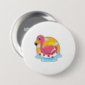Badge Rond 7,6 Cm Flamingo at Swimming with Lifebuoy (Devant & derrière)