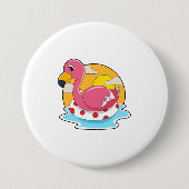 Badge Rond 7,6 Cm Flamingo at Swimming with Lifebuoy (Devant)