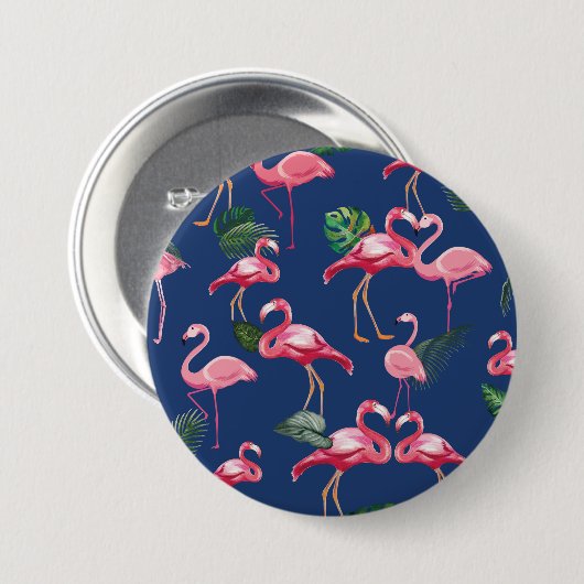 Badge Rond 7,6 Cm Flamingos Love Pattern 2 (Devant & derrière)
