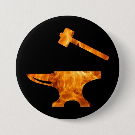 Badge Rond 7,6 Cm Flamme Anvil et marteau forgeron Métalworking (Devant)