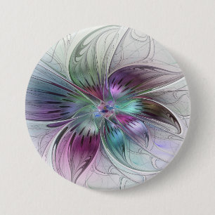 Badge Rond 7,6 Cm Fleur abstraite colorée Art fractal floral moderne